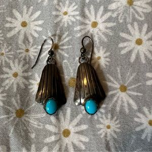 vintage sterling silver turquoise fan earrings